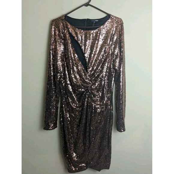 NWT Fashion Nova plus size 2x bronze sequin long sleeve sexy mini dress - Picture 3 of 13